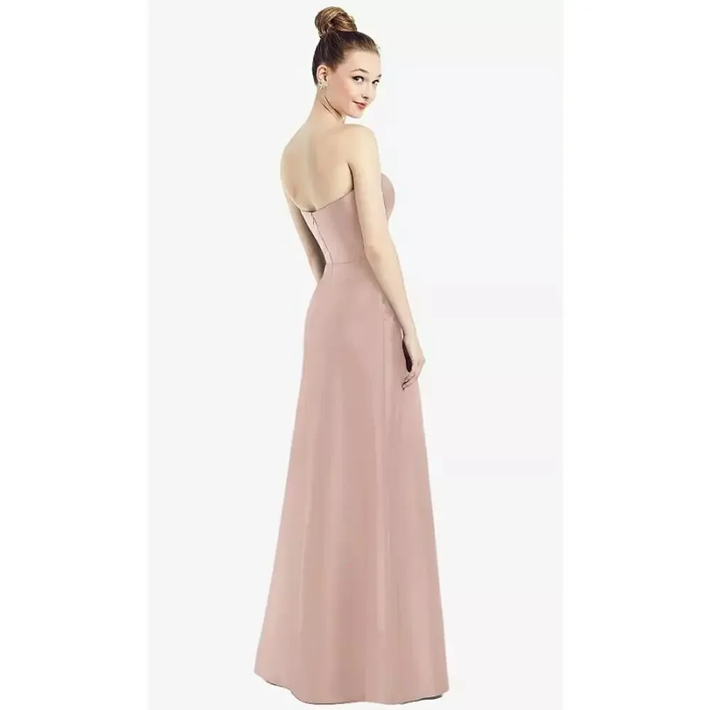 Alfred Sung Satin Twill‎ Strapless Notch Dress Pockets in Toasted Sugar Size 16 - Picture 10 of 10